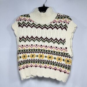 Fair Isle Anthropologie Ivory Multi Knit Sweater Vest Medium